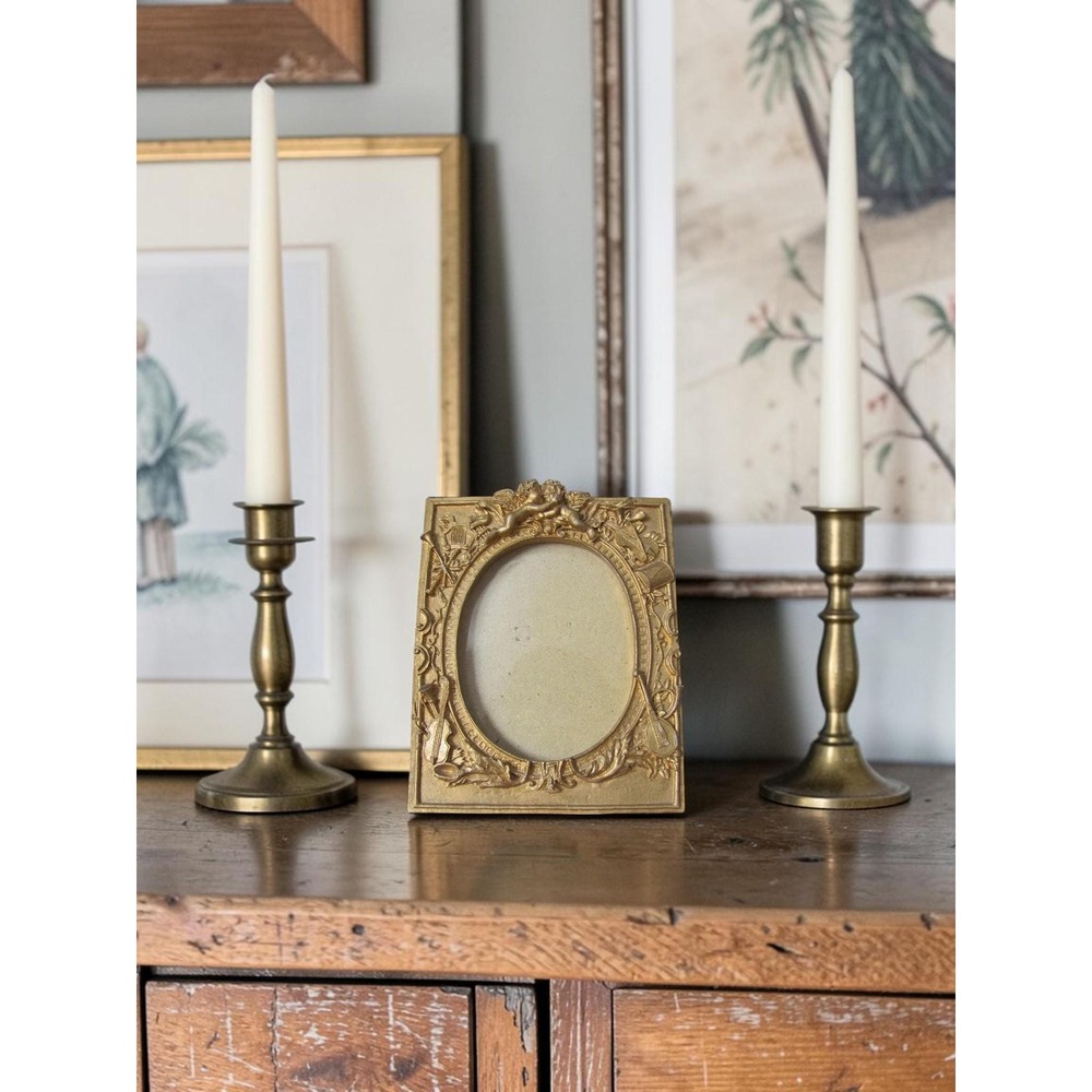 Vintage 3 x 5 Cherubs Oval Picture Frame - Gold Ornate Resin Frame
